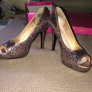 Candies multi colored peep toe heels